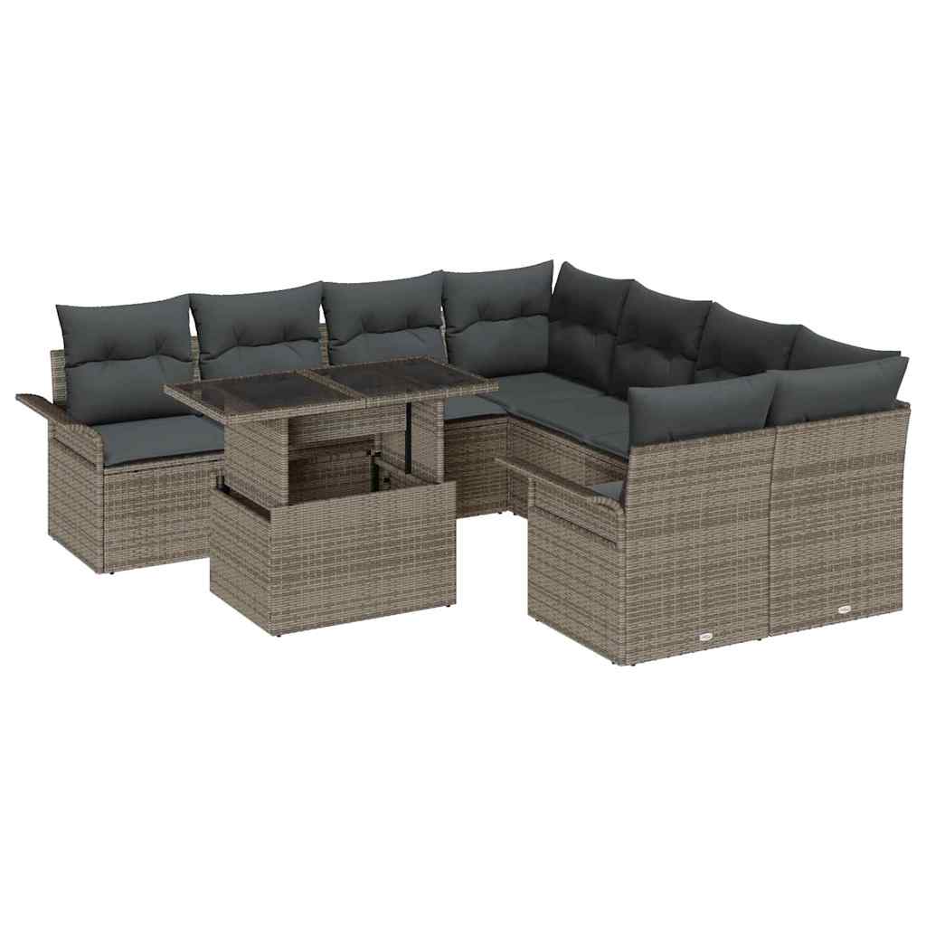 Ensemble de canapé de jardin avec coussin 9 pcs Gris polyrotin - XIOS