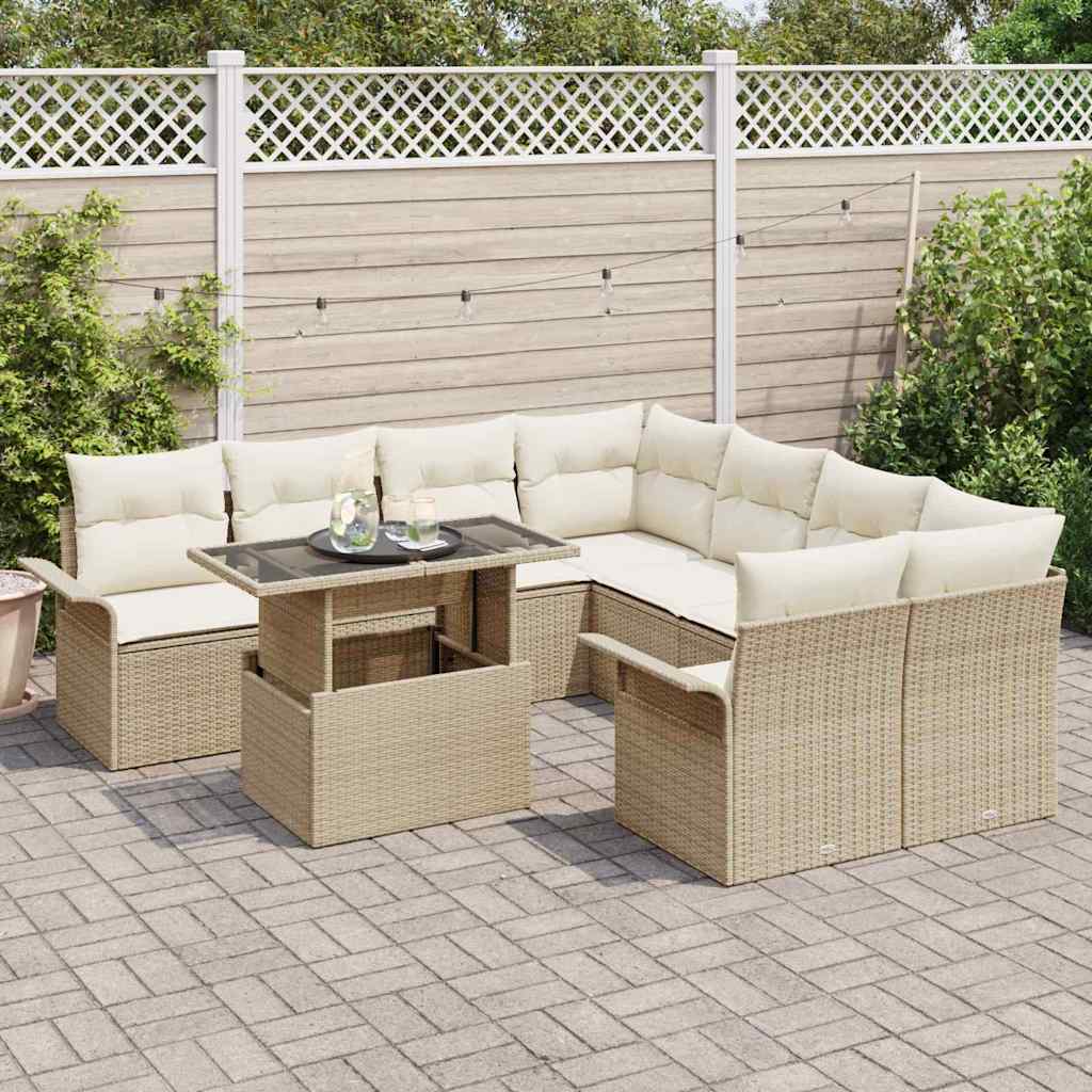 Ensemble de canapé de jardin 9 pcs Beige Poly rotin