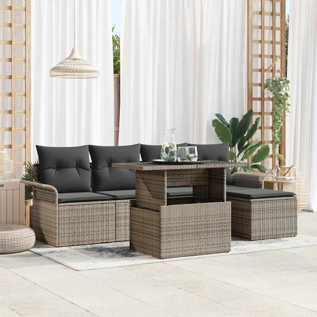 Ensemble de canapé de jardin 6 pc Gris polyrotin