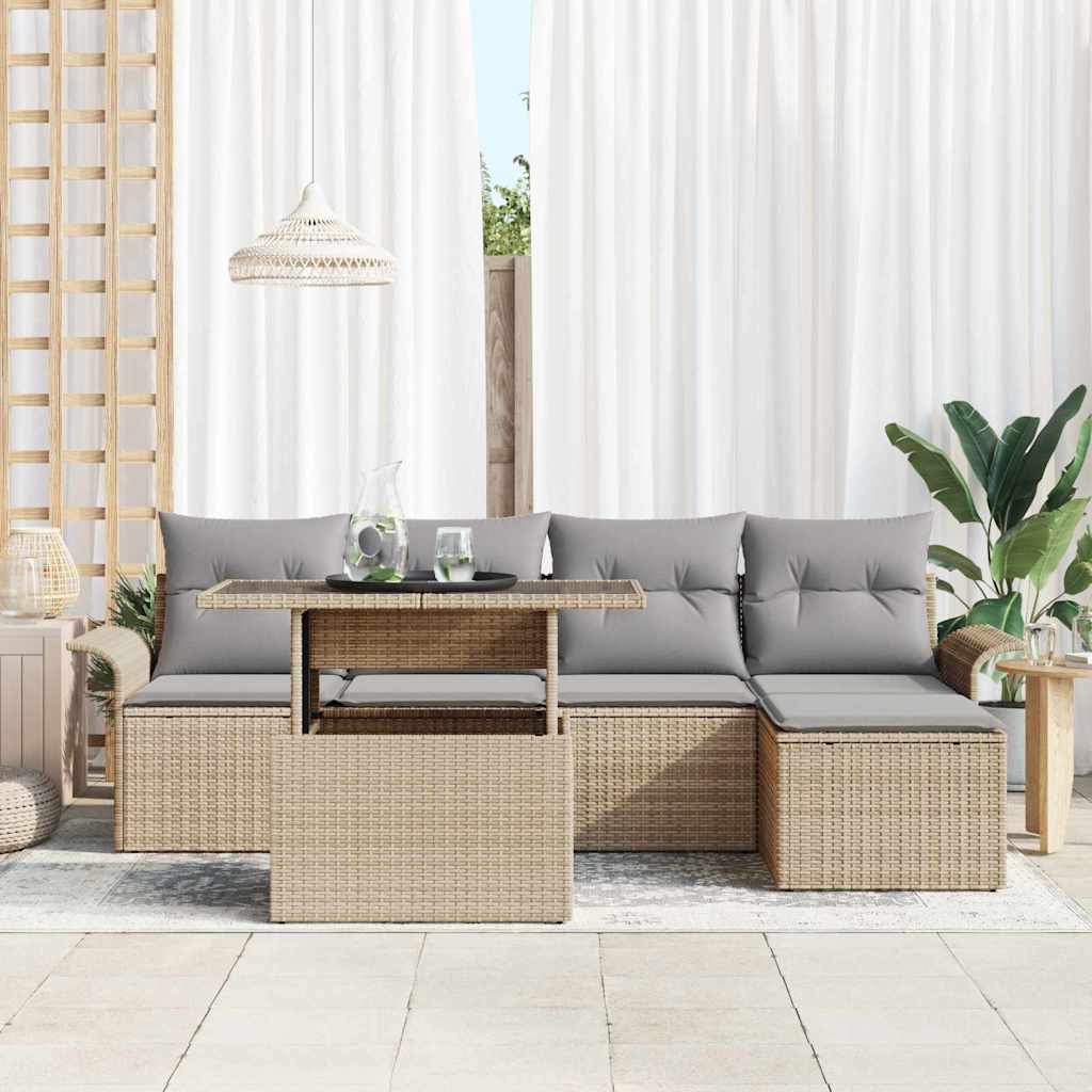 Ensemble de canapé de jardin avec coussin 6 pcs Beige polyrotin
