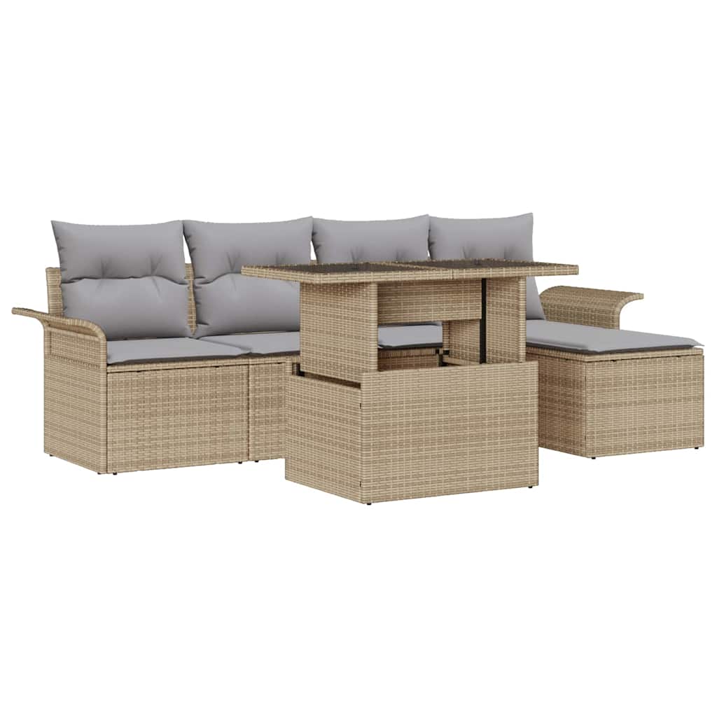 Ensemble de canapé de jardin avec coussin 6 pcs Beige polyrotin