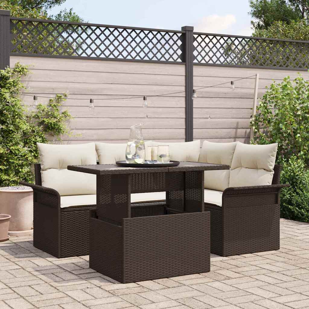 Ensemble de canapé de jardin 5 pcs Marron Poly rotin