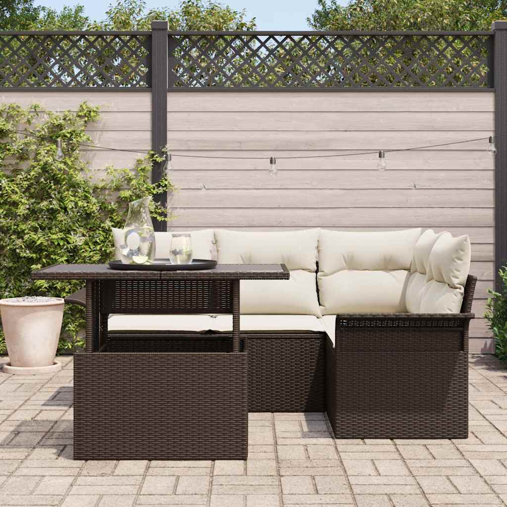 Ensemble de canapé de jardin 5 pcs Marron Poly rotin