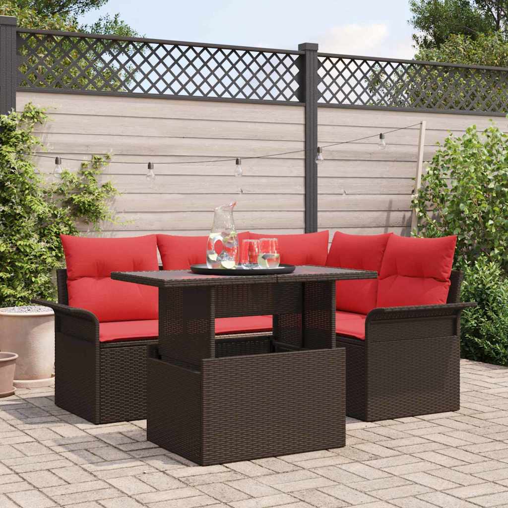 Ensemble de canapé de jardin 5 pcs Marron polyrotin