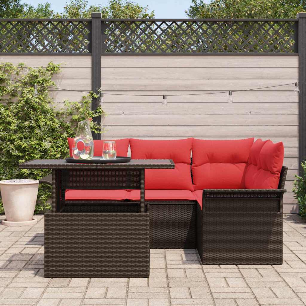 Ensemble de canapé de jardin 5 pcs Marron polyrotin