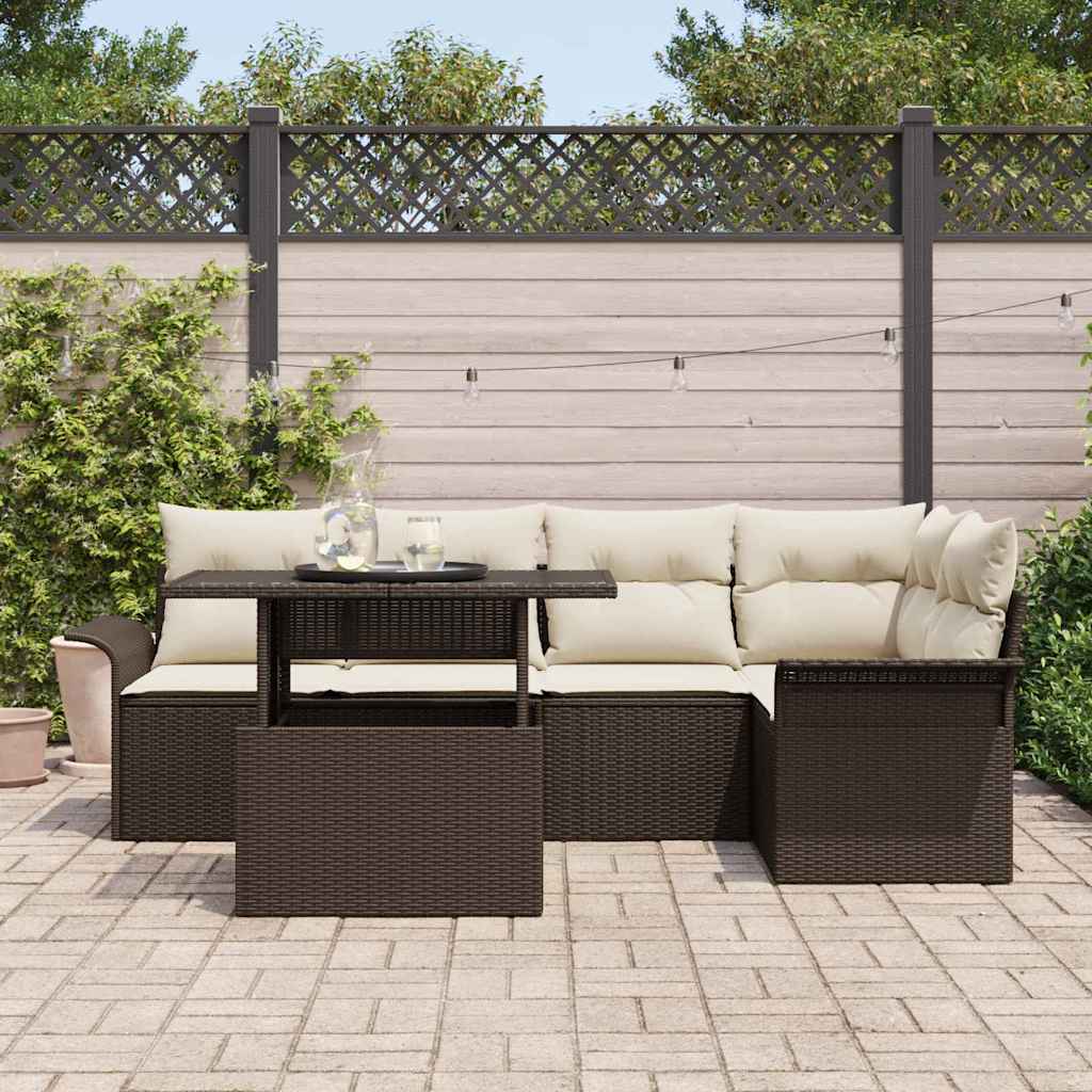 Ensemble de canapé de jardin 6 pcs Marron polyrotin
