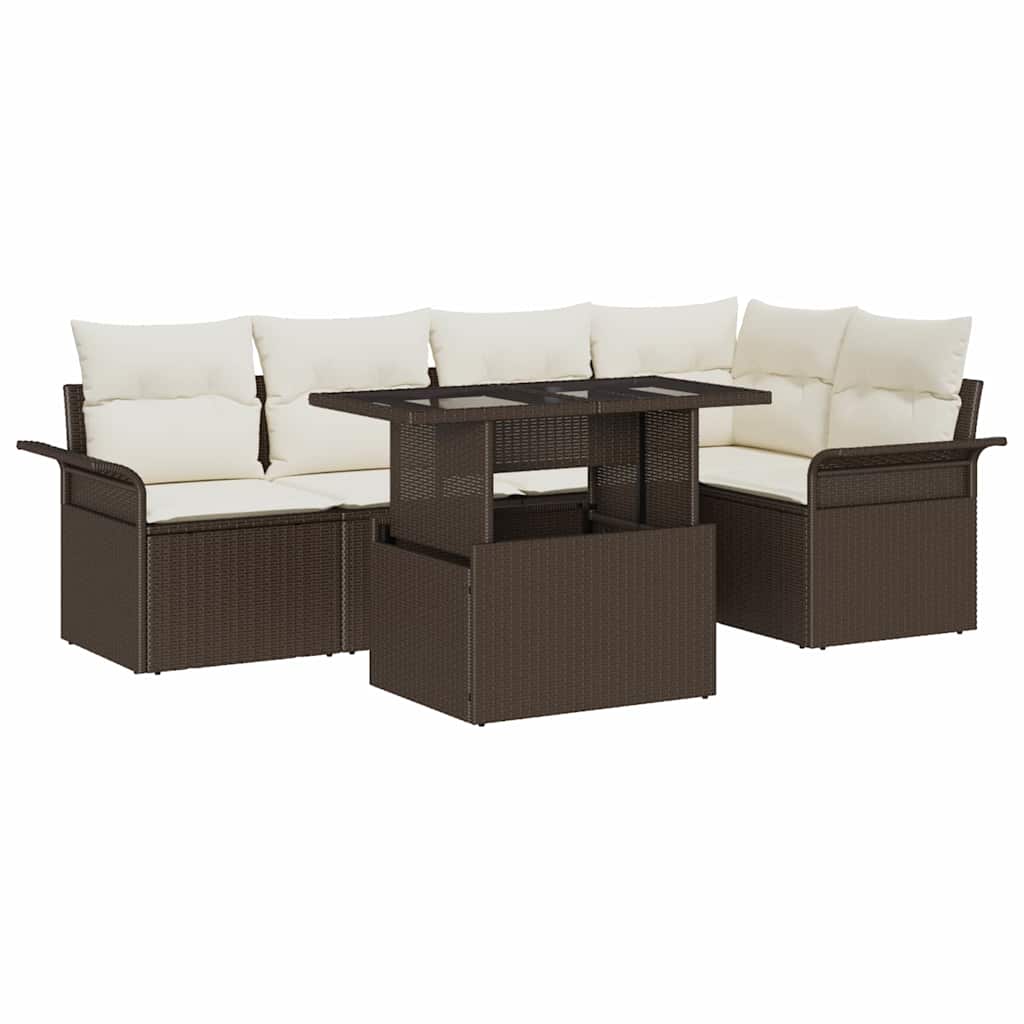 Ensemble de canapé de jardin 6 pcs Marron polyrotin