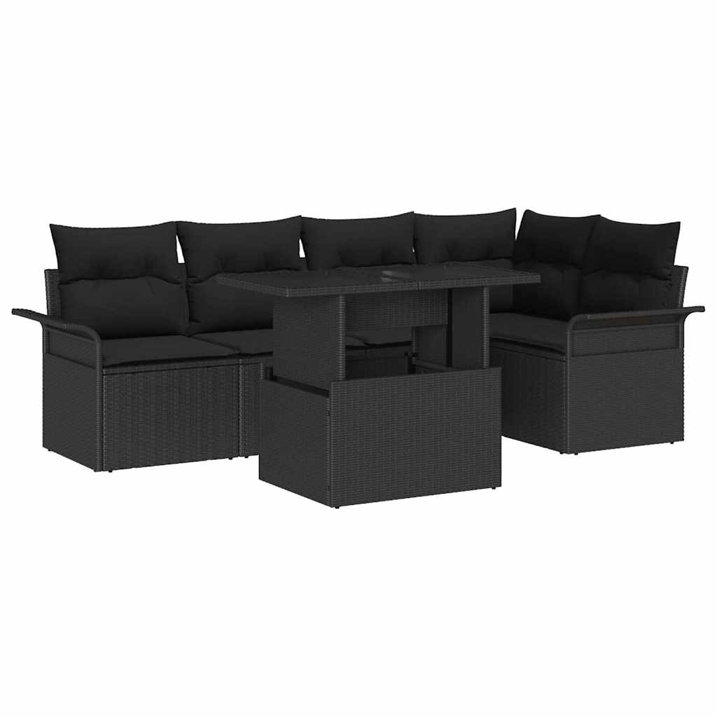 Ensemble de canapé de jardin avec coussin 6 pcs Noir polyrotin