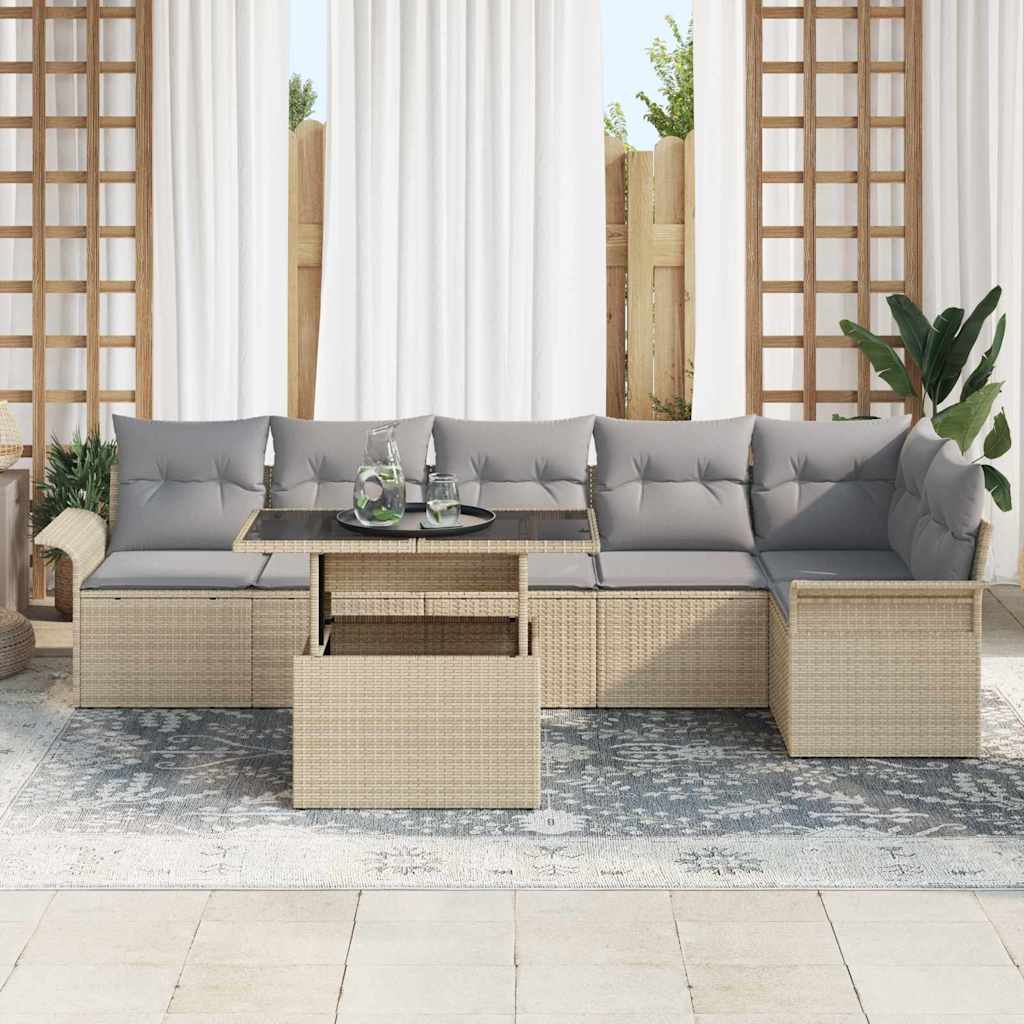 Ensemble de canapé de jardin avec coussin 7 pcs Beige polyrotin