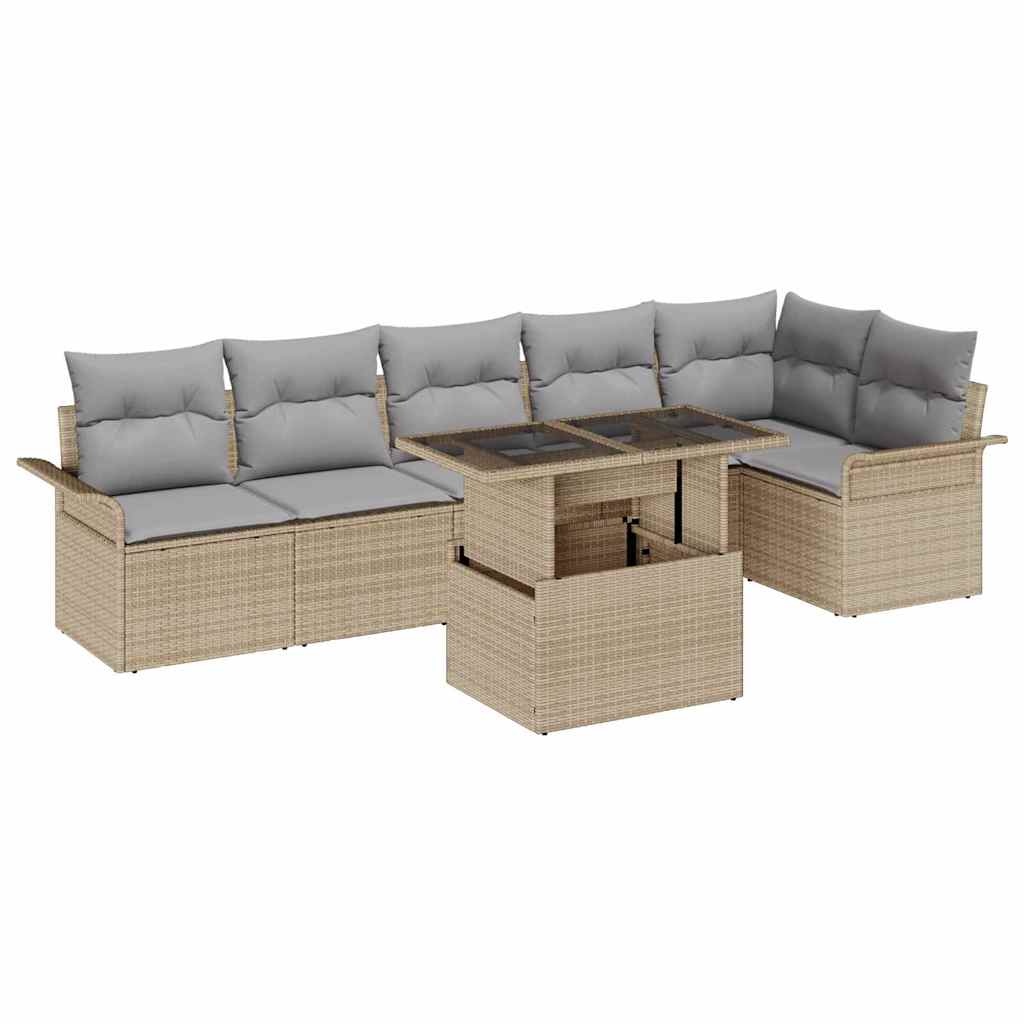 Ensemble de canapé de jardin avec coussin 7 pcs Beige polyrotin