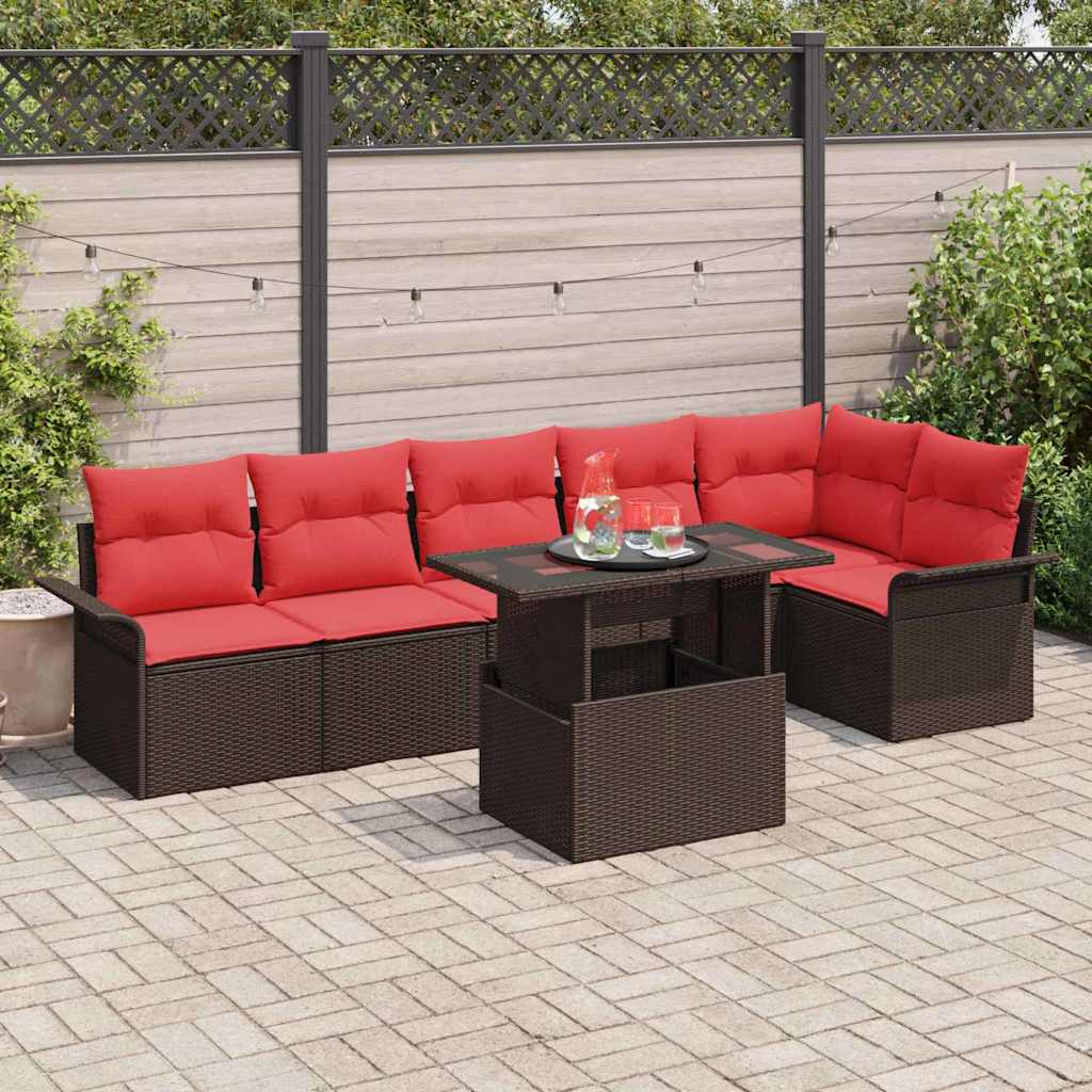 Ensemble de canapé de jardin 7 pcs Marron Poly rotin