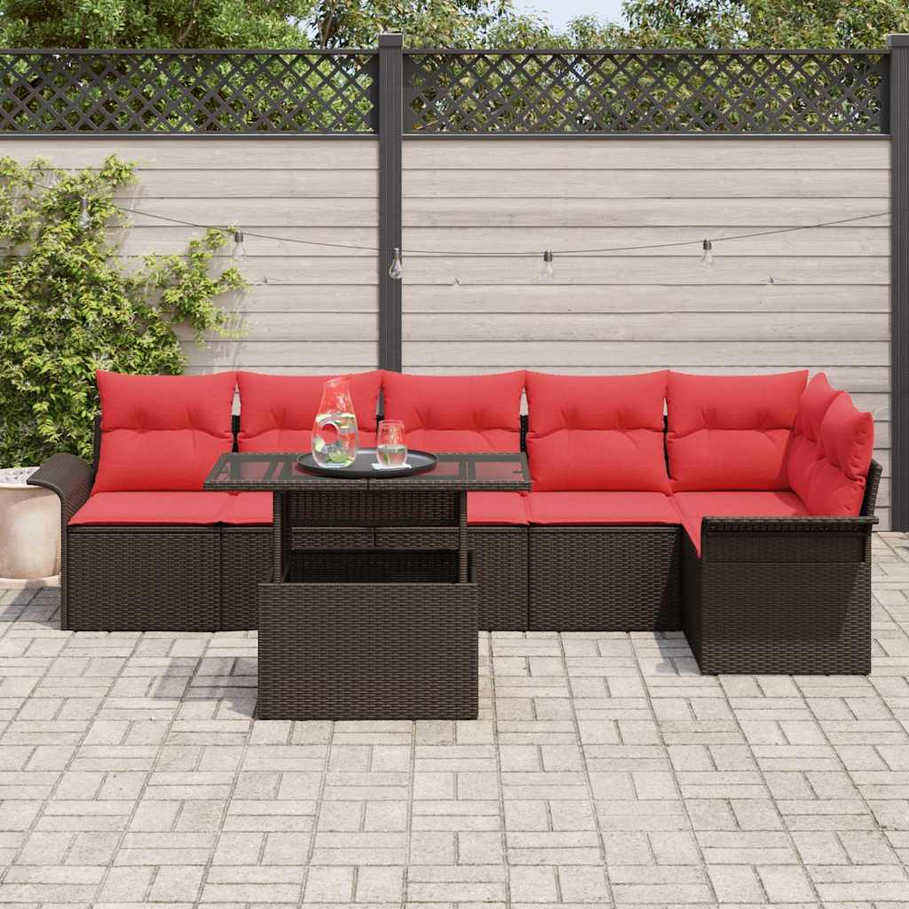 Ensemble de canapé de jardin 7 pcs Marron Poly rotin