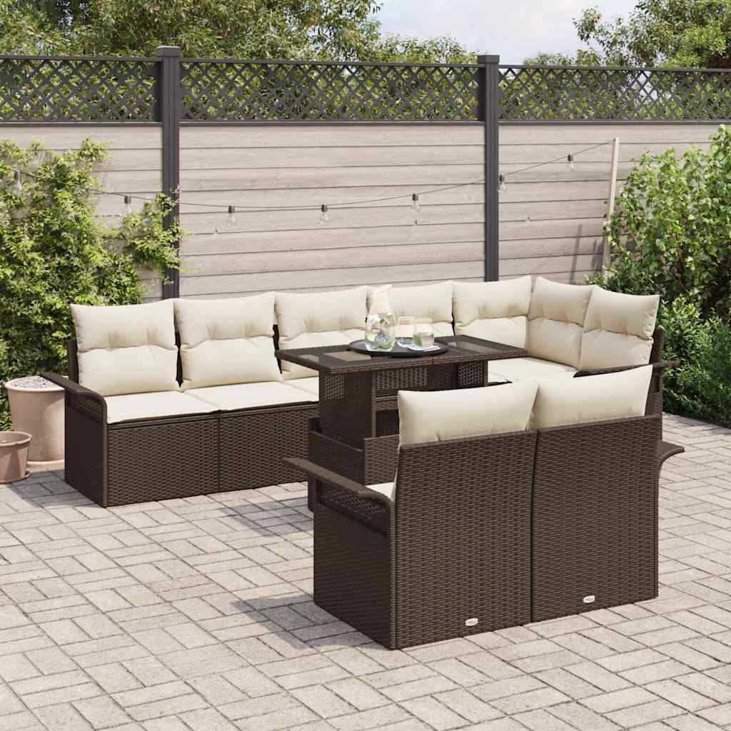 Ensemble de canapé de jardin 9 pcs Marron Poly rotin