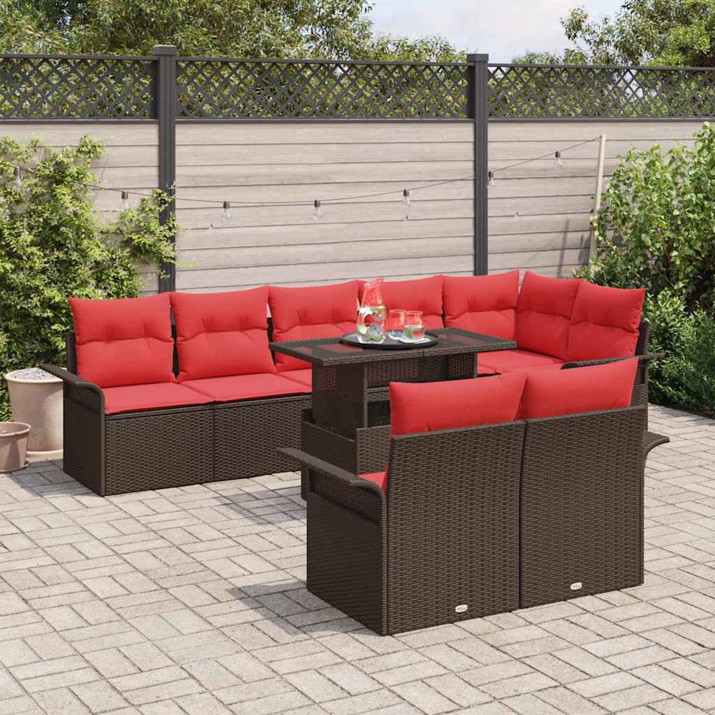 Ensemble de canapé de jardin 9 pcs Marron Poly rotin