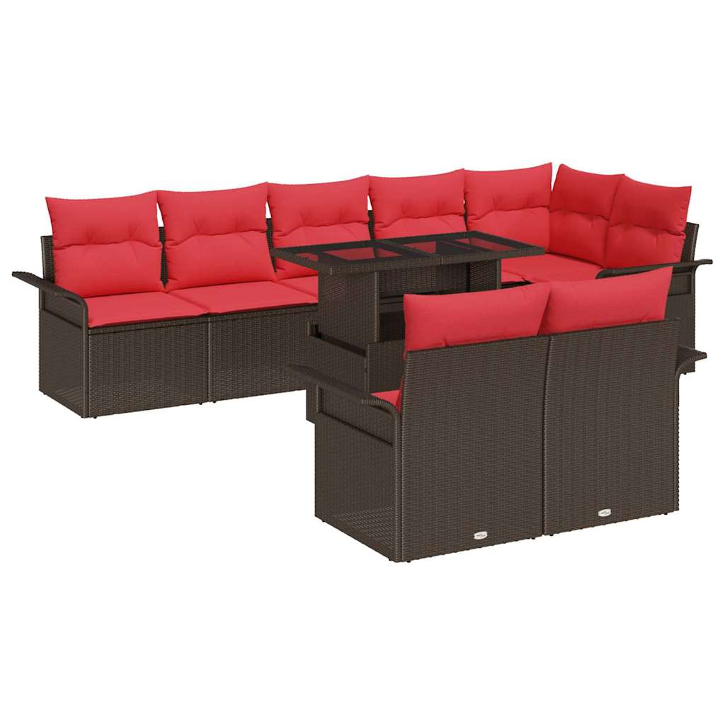 Ensemble de canapé de jardin 9 pcs Marron Poly rotin