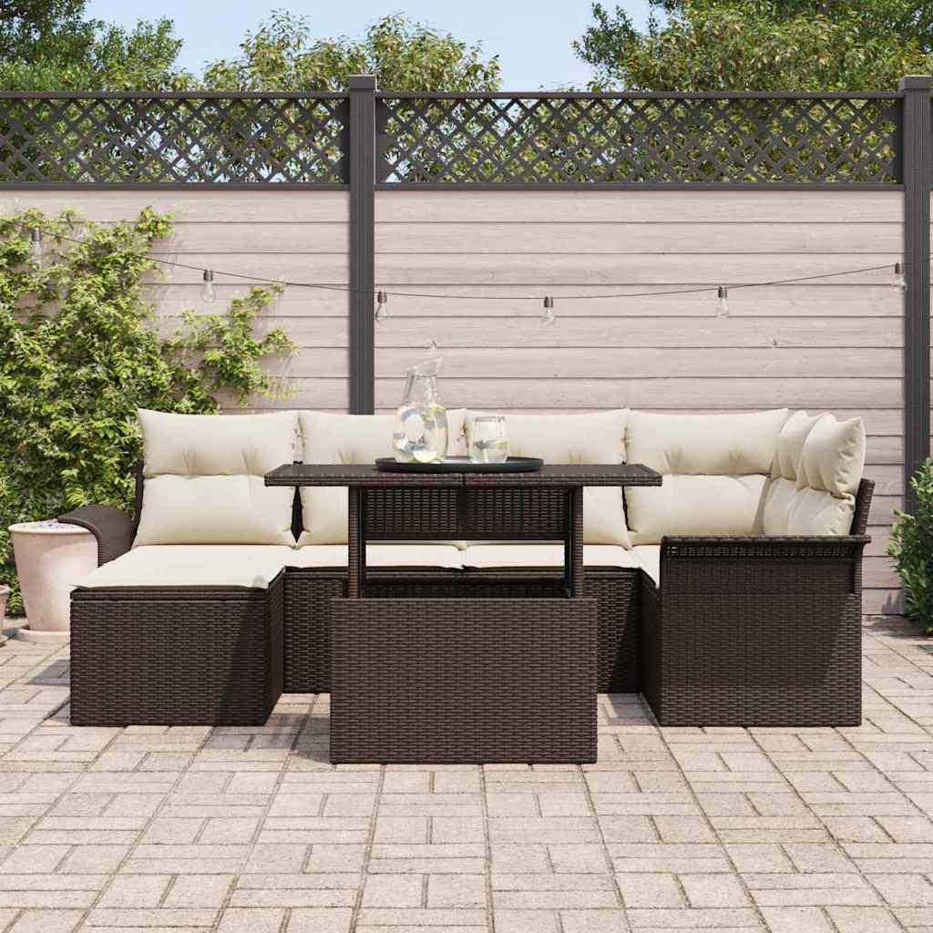 Ensemble de canapé de jardin 7 pcs Marron Poly rotin