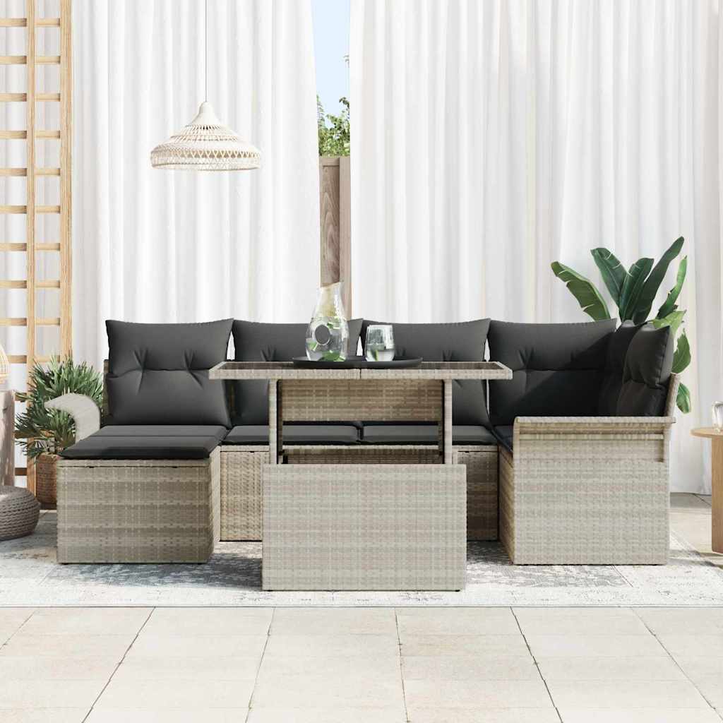 Ensemble de canapé de jardin 7 pcs Gris clair Poly rotin