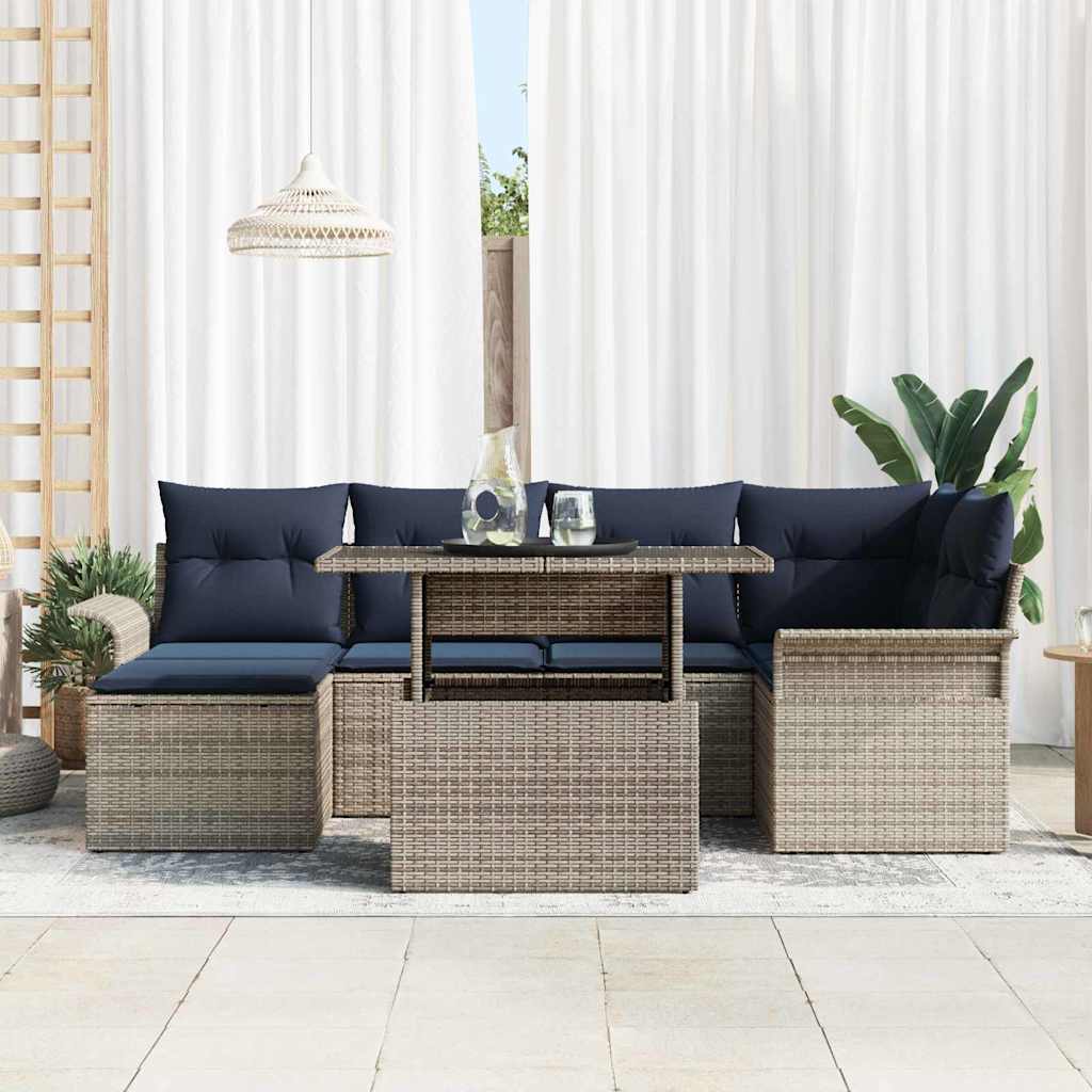 Ensemble de canapé de jardin avec coussin 7 pcs Gris polyrotin