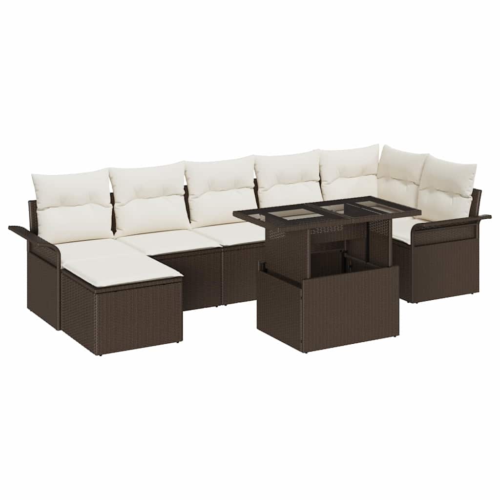 Ensemble de canapé de jardin 8 pcs Marron Poly rotin