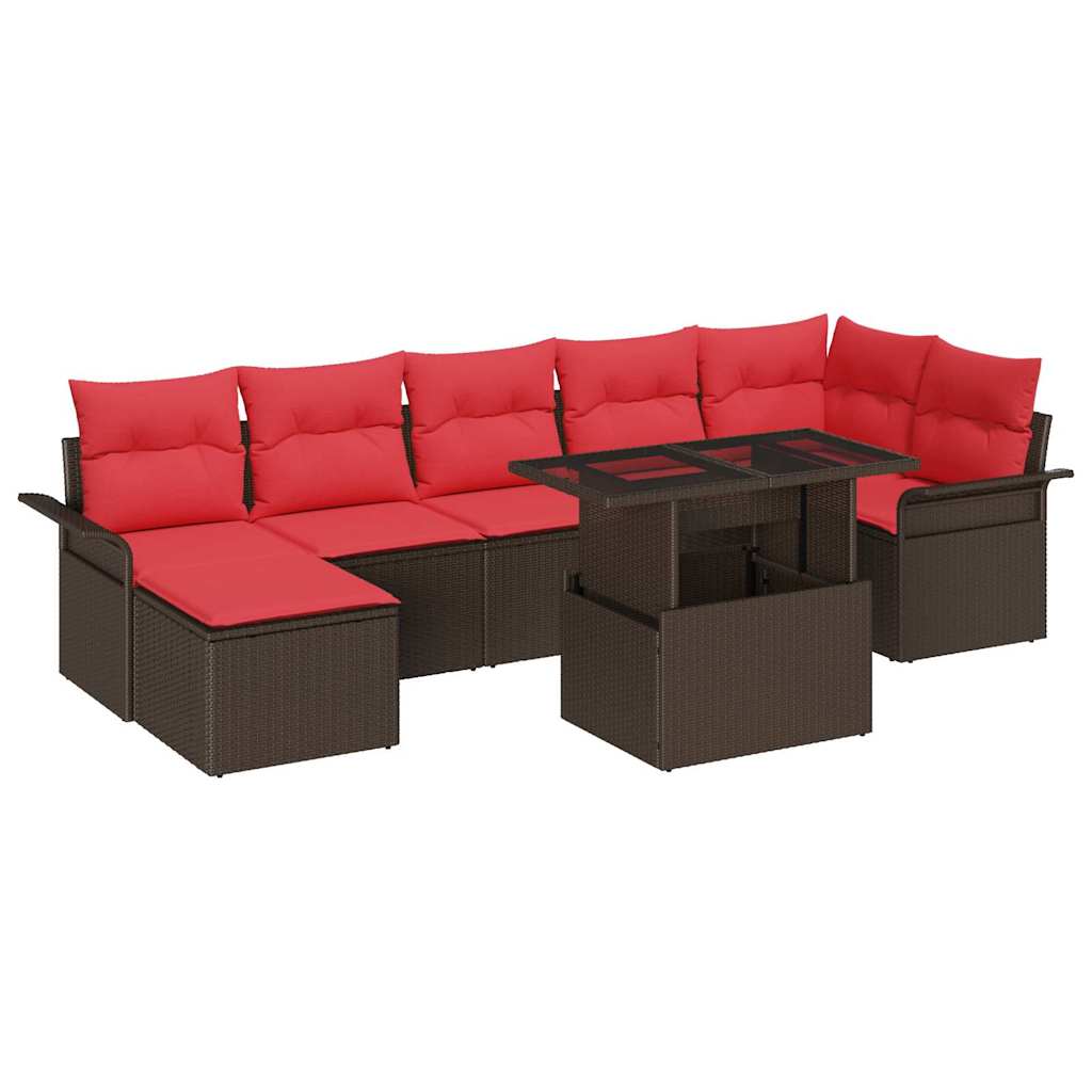 Ensemble de canapé de jardin 8 pcs Marron polyrotin