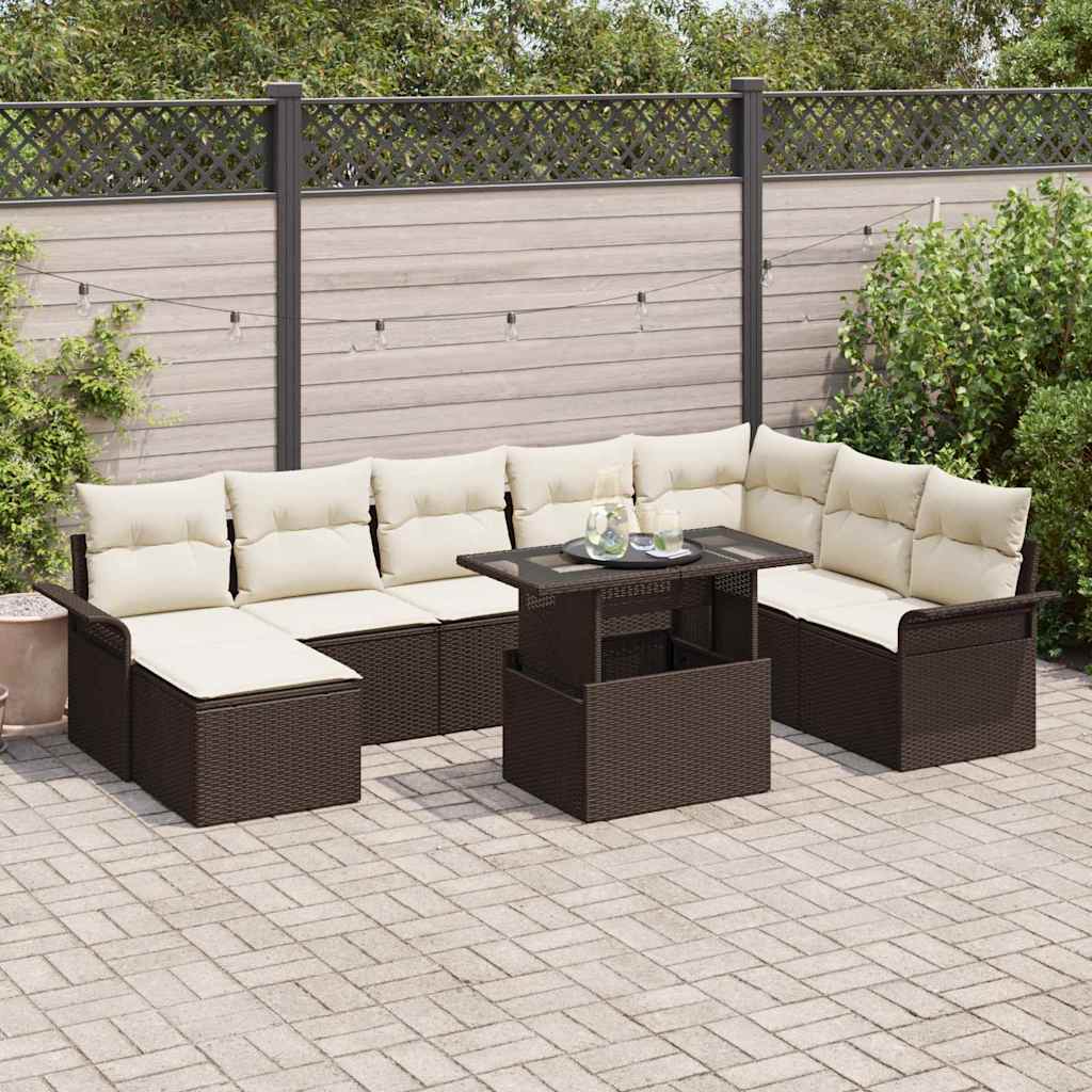 Ensemble de canapé de jardin 9 pcs Marron polyrotin