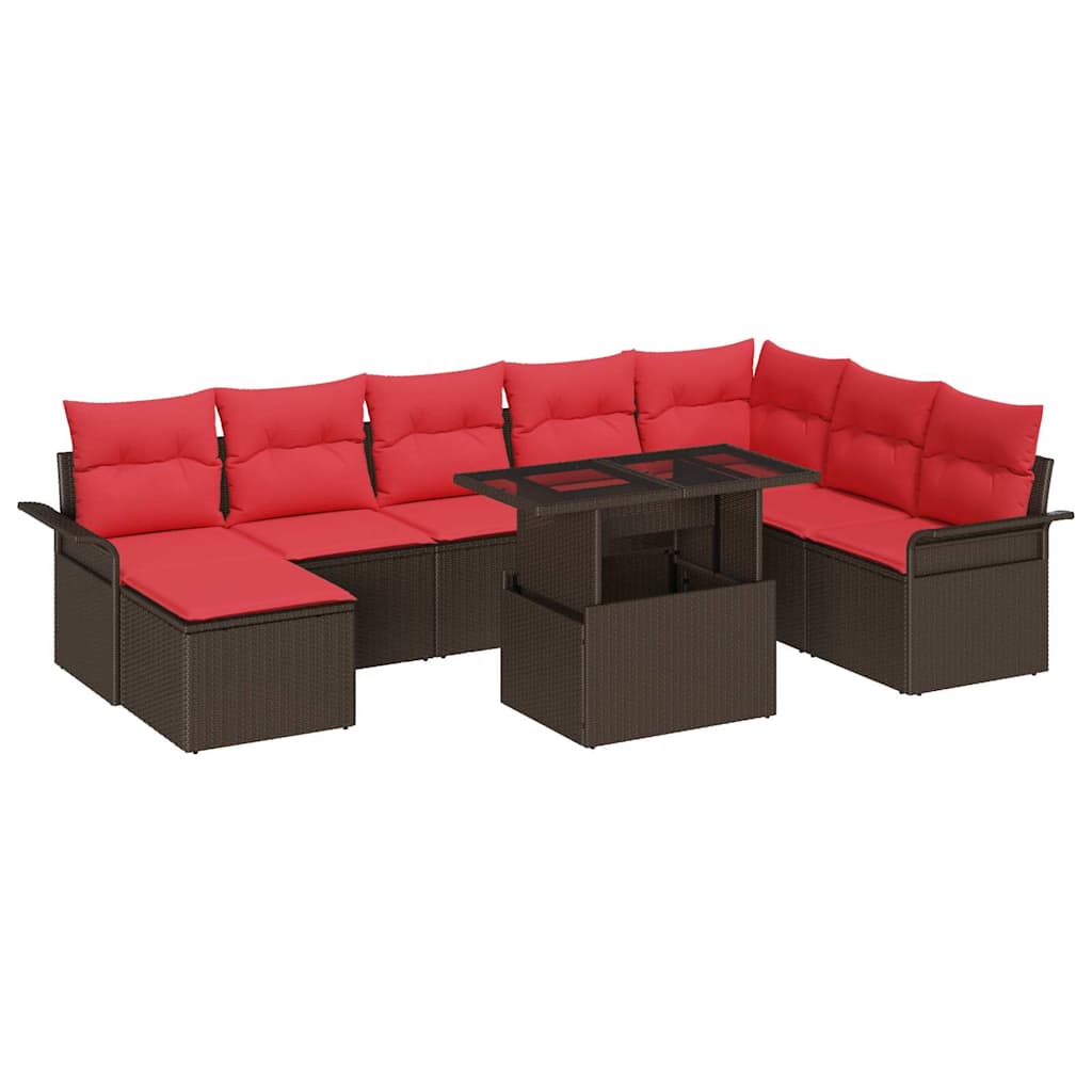 Ensemble de canapé de jardin 9 pcs Marron Poly rotin