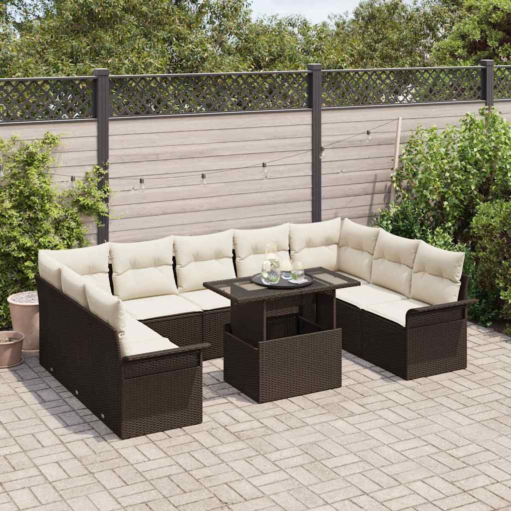 Ensemble de canapé de jardin 10 pcs Marron Poly rotin