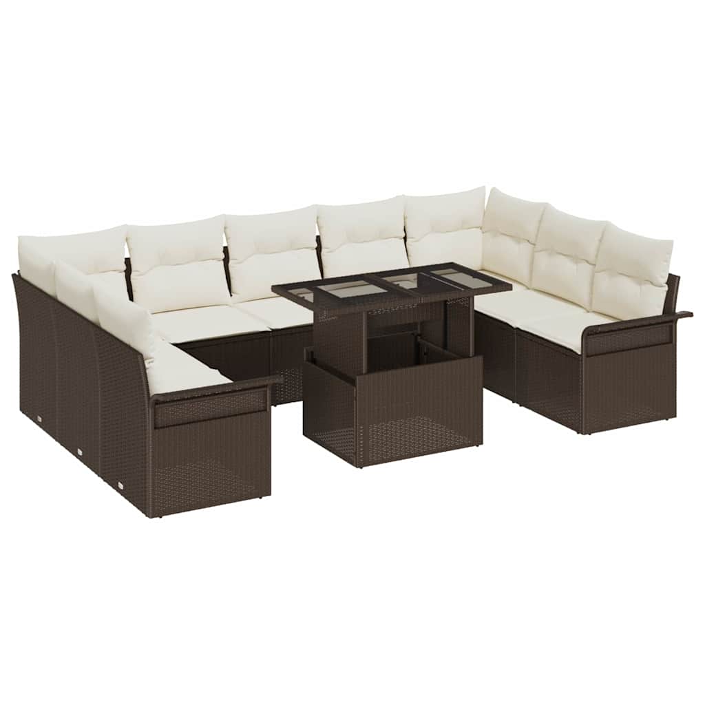 Ensemble de canapé de jardin 10 pcs Marron Poly rotin