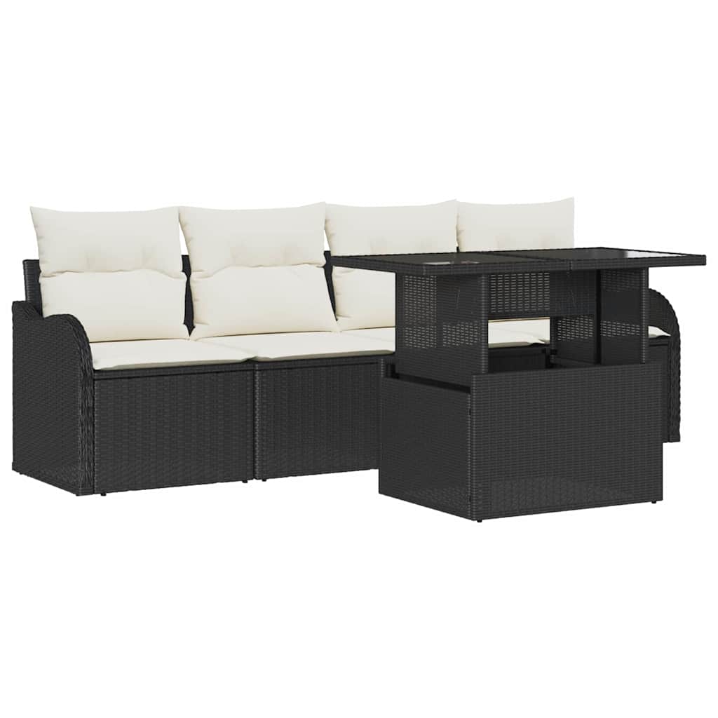 Ensemble de canapé de jardin 5 pc Noir Poly rotin