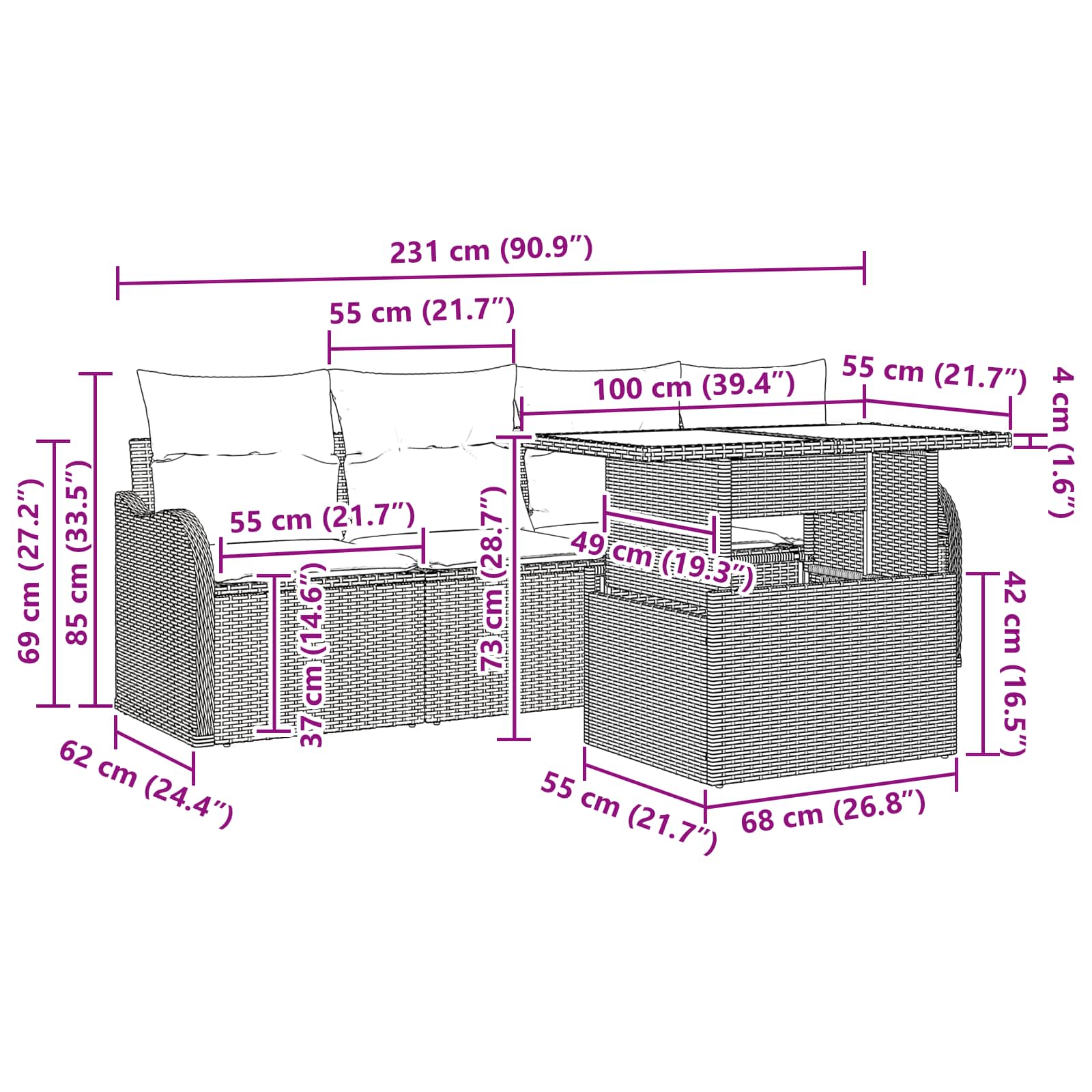 Ensemble de canapé de jardin 5 pcs Marron Poly rotin