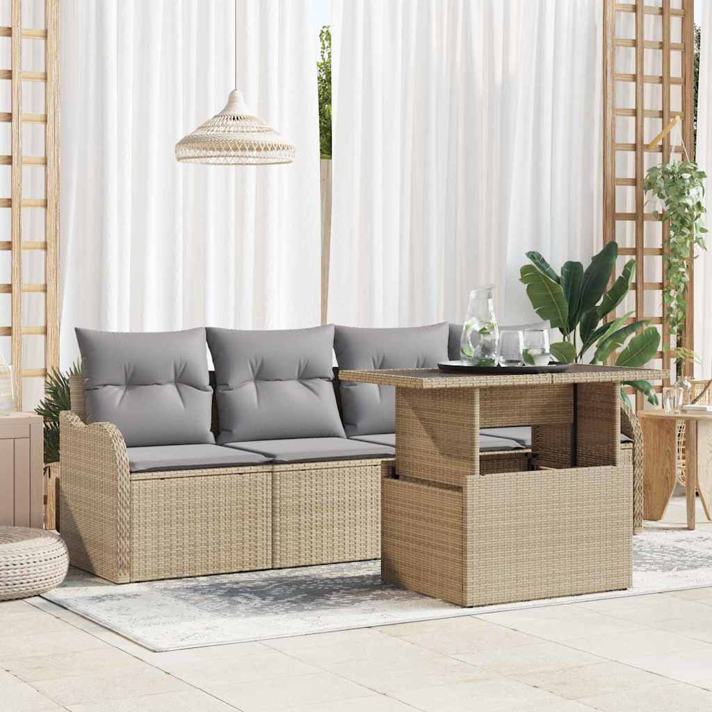 Ensemble de canapé de jardin 5 pcs Beige Poly rotin