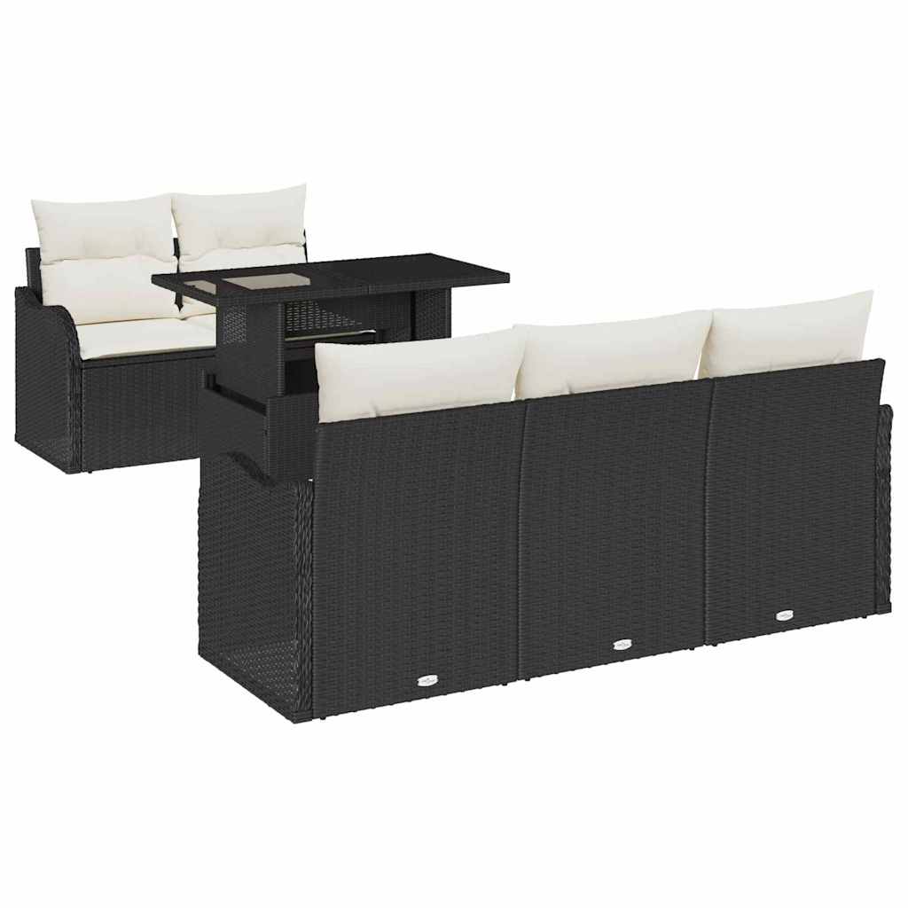 Ensemble de canapé de jardin 6 pcs Noir et Crème polyrotin
