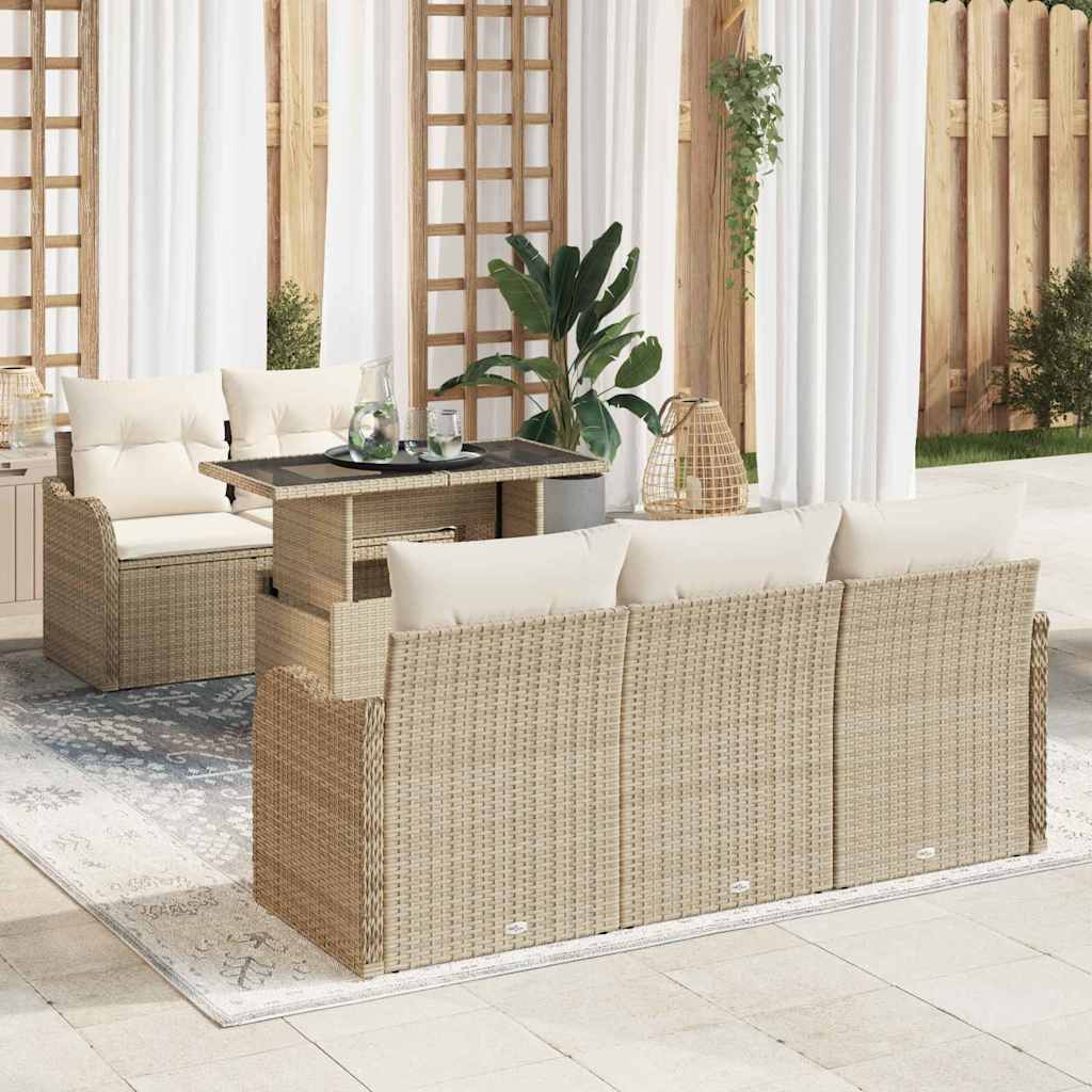 Ensemble de canapé de jardin avec coussin 6 pcs Beige polyrotin