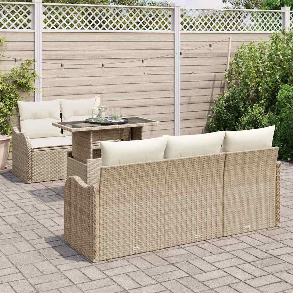 Ensemble de canapé de jardin avec coussin 6 pcs Beige polyrotin