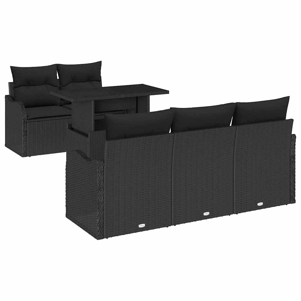 Ensemble de canapé de jardin avec coussin 6 pcs Noir polyrotin