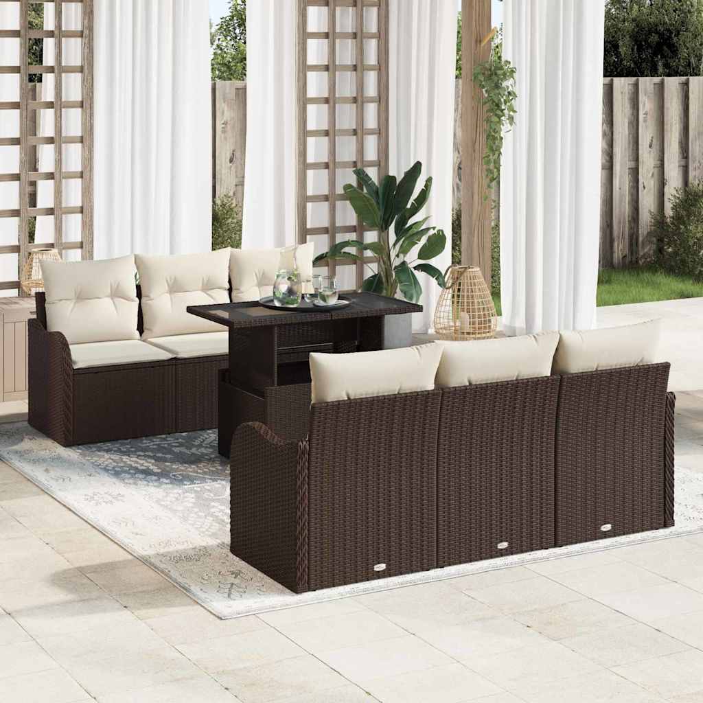 Ensemble de canapé de jardin 7 pcs Marron Poly rotin - XIOS