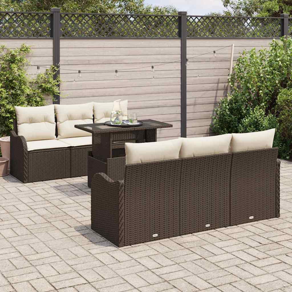Ensemble de canapé de jardin 7 pcs Marron Poly rotin - XIOS