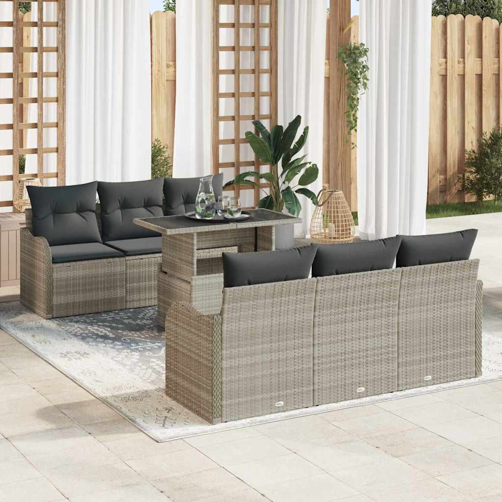 Ensemble de canapé de jardin 7 pcs Gris clair Poly rotin