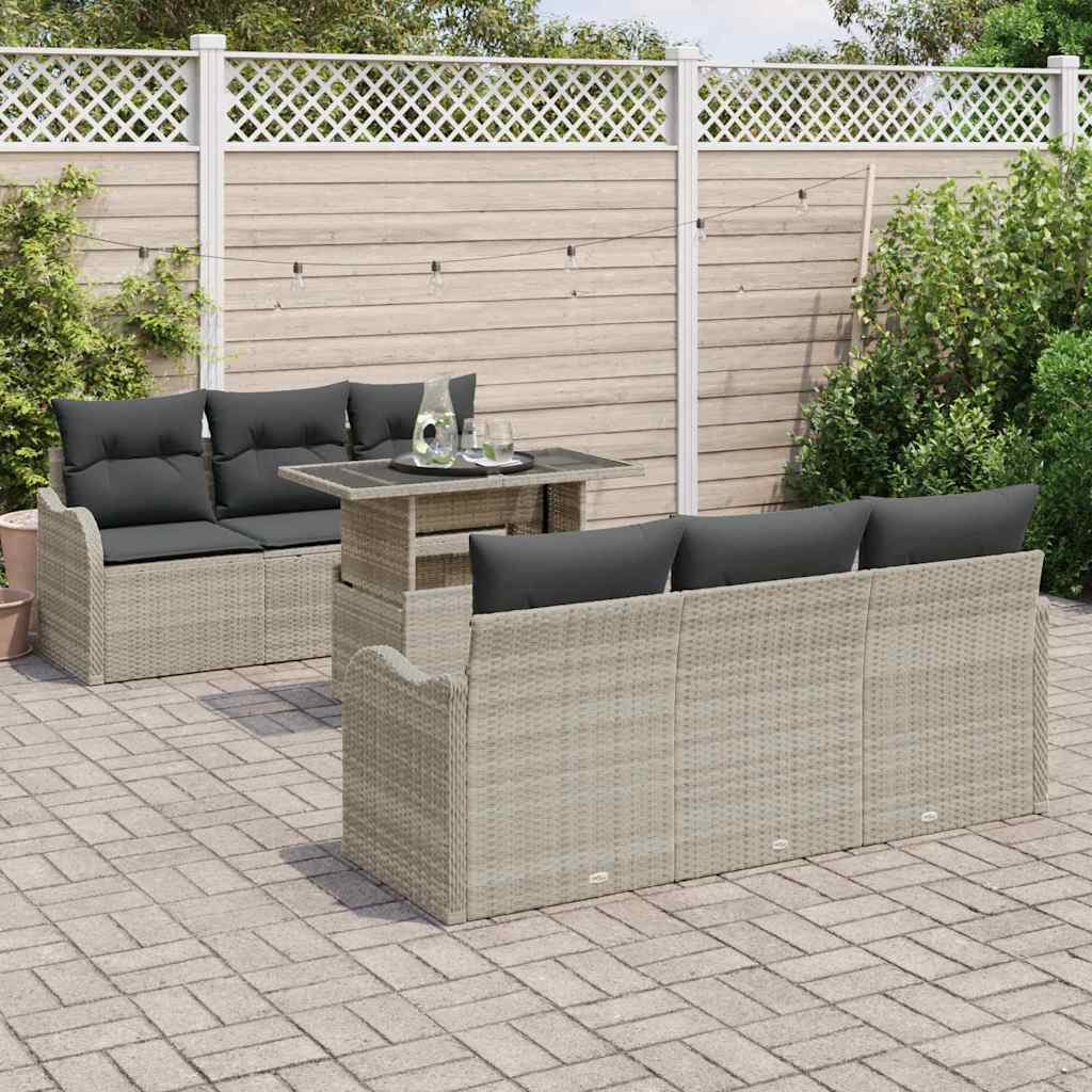 Ensemble de canapé de jardin 7 pcs Gris clair Poly rotin