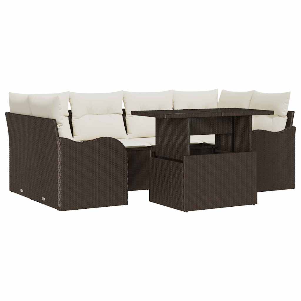 Ensemble de canapé de jardin 7 pcs Marron Poly rotin - XIOS