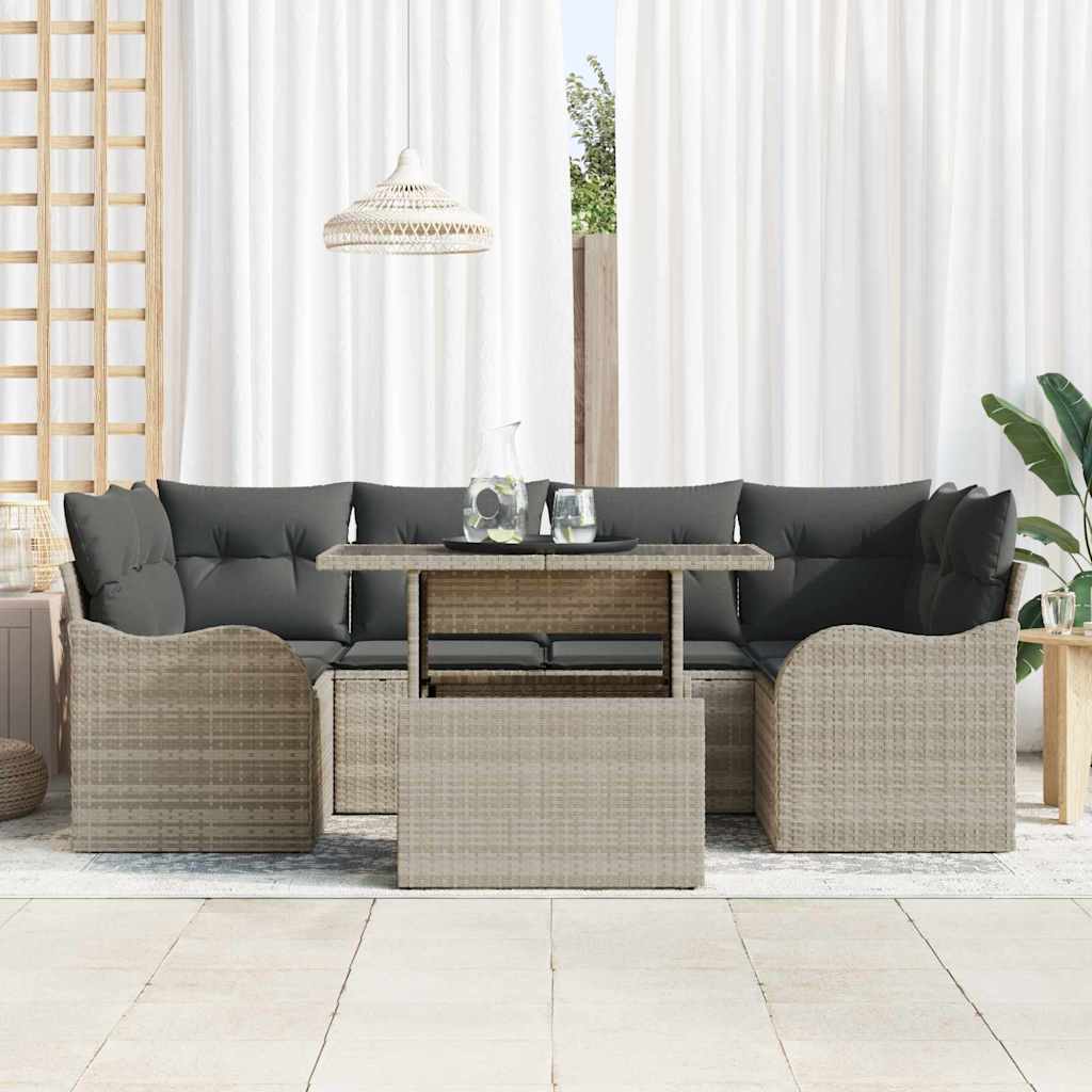Ensemble de canapé de jardin 7 pcs Gris clair Poly rotin