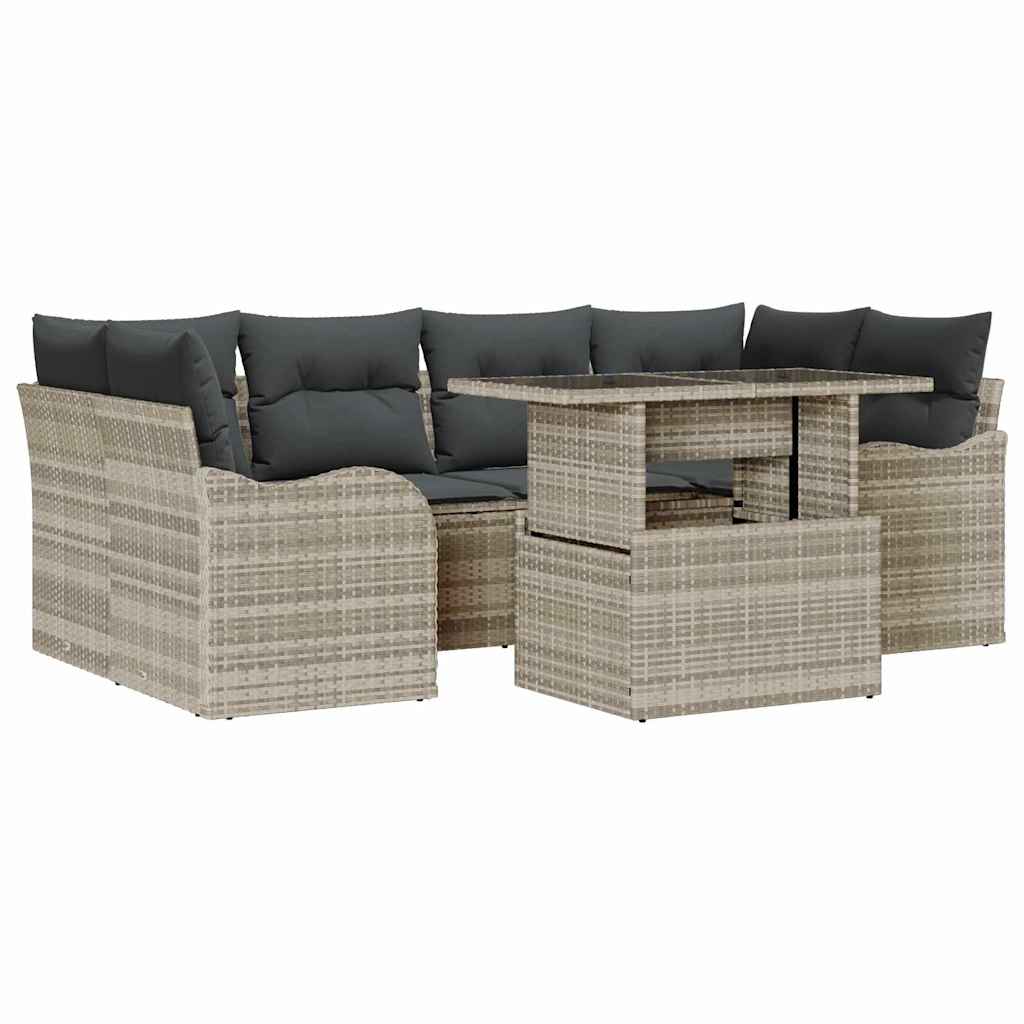 Ensemble de canapé de jardin 7 pcs Gris clair Poly rotin