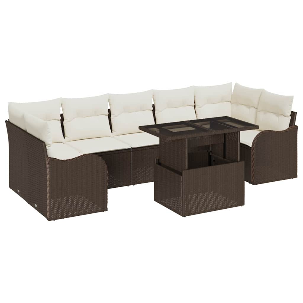 Ensemble de canapé de jardin 8 pcs Marron et Crème polyrotin