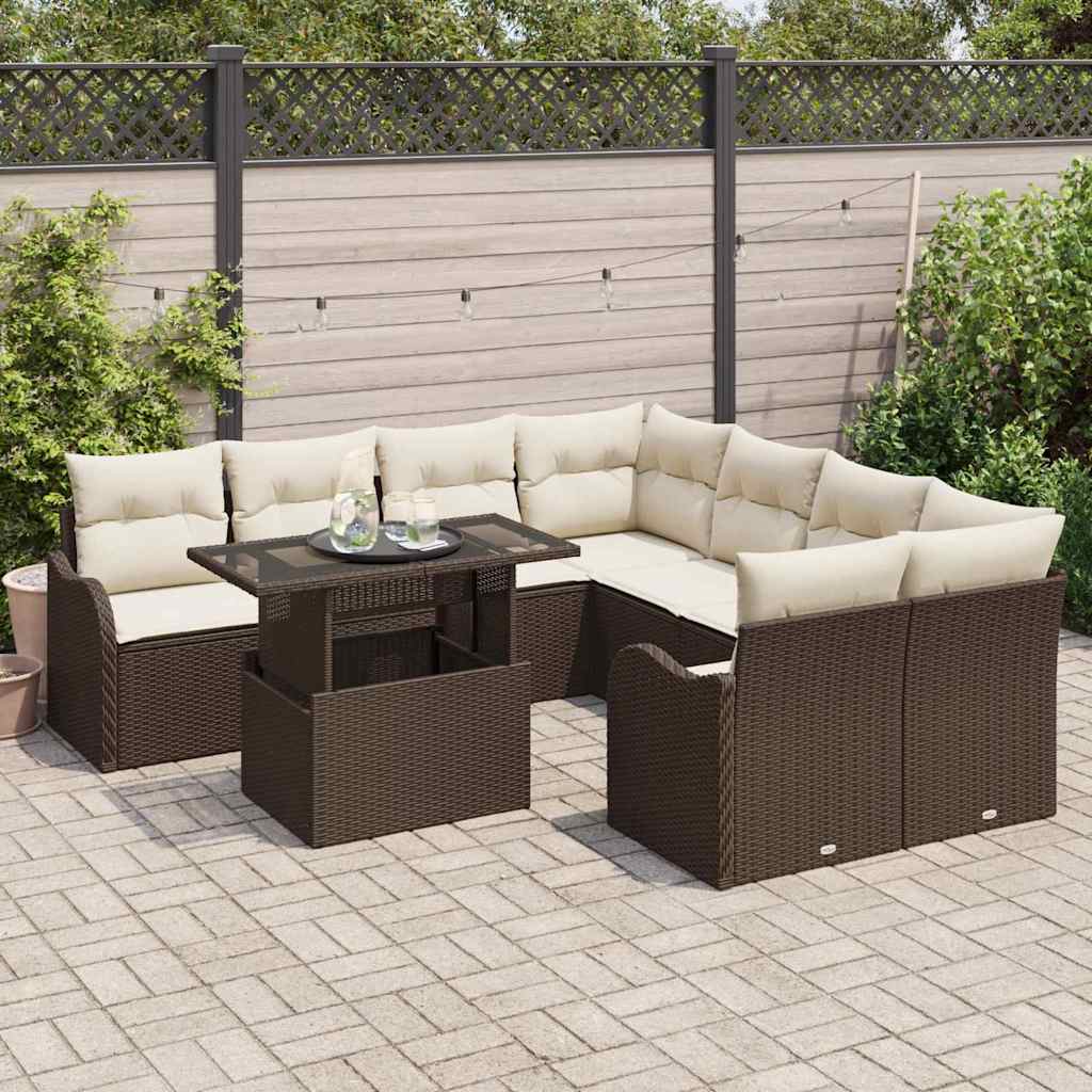Ensemble de canapé de jardin 9 pcs Marron Poly rotin