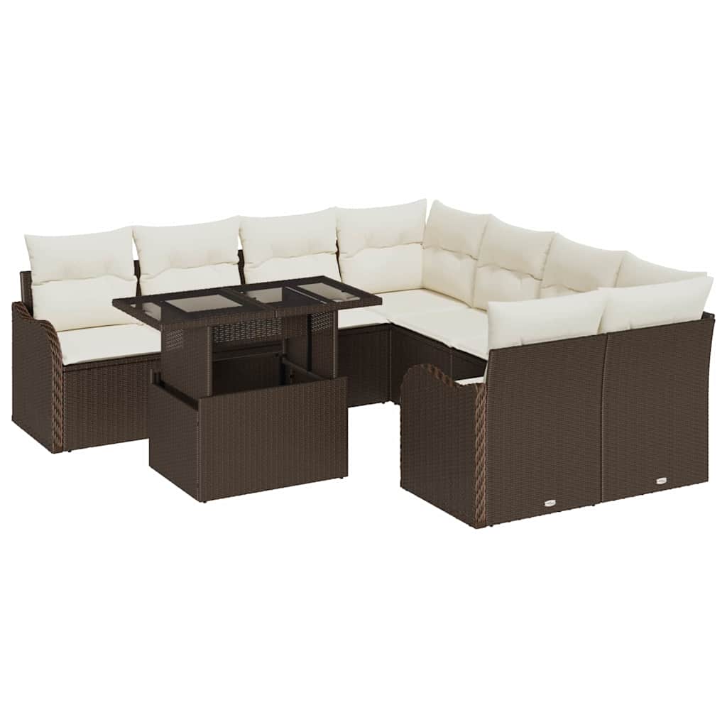 Ensemble de canapé de jardin 9 pcs Marron Poly rotin