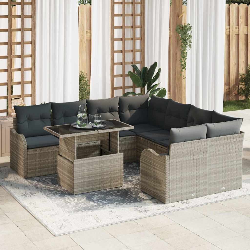 Ensemble de canapé de jardin 9 pcs Gris clair Poly rotin