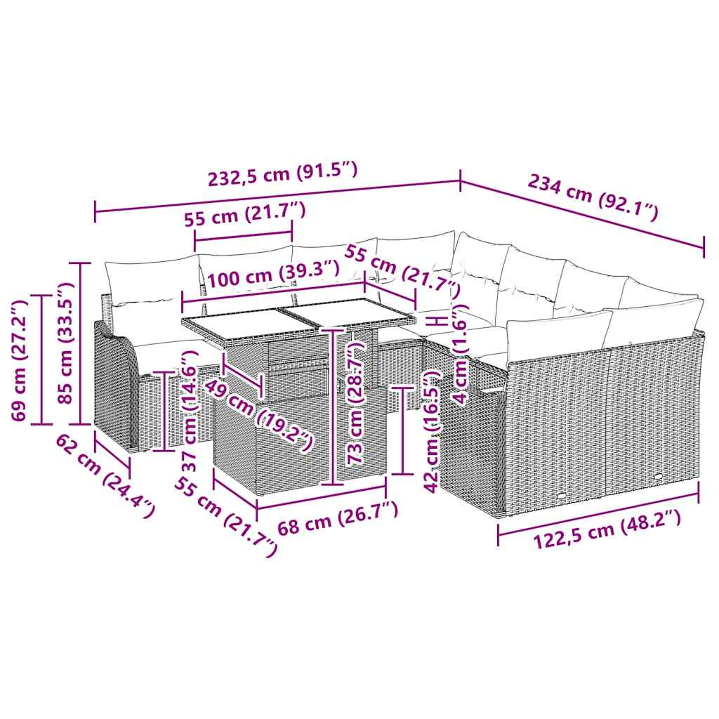 Ensemble de canapé de jardin 9 pcs Gris clair Poly rotin