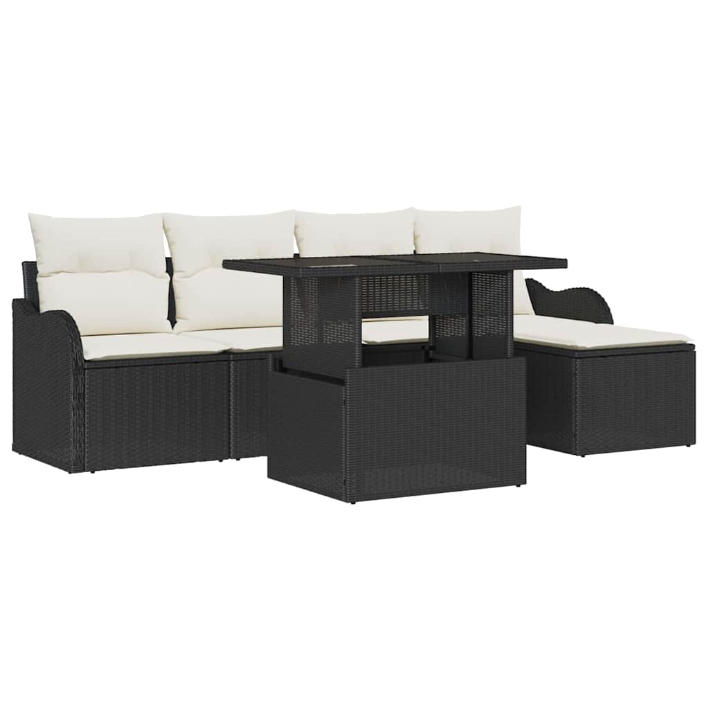Ensemble de sièges d'extérieur 6 pcs Noir Poly rotin