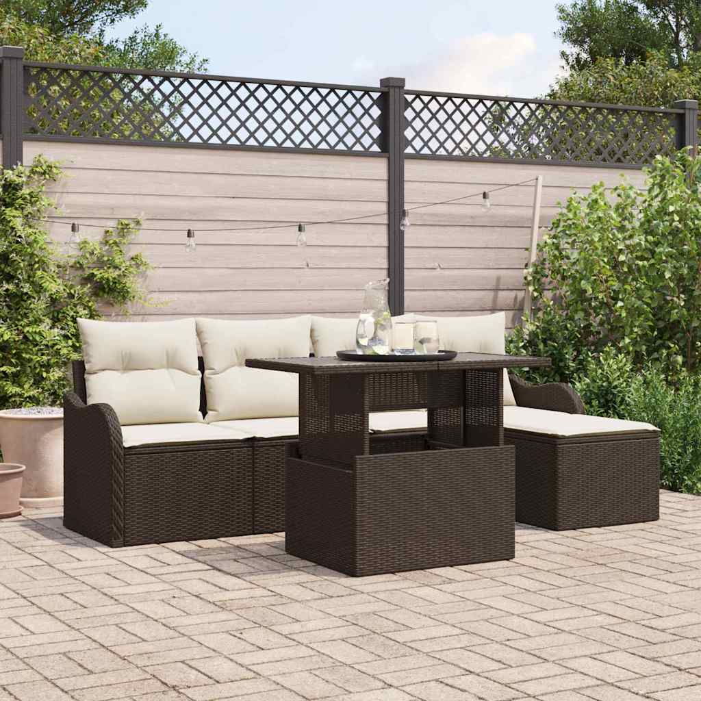 Ensemble de sièges d'extérieur 6 pcs Marron Poly rotin
