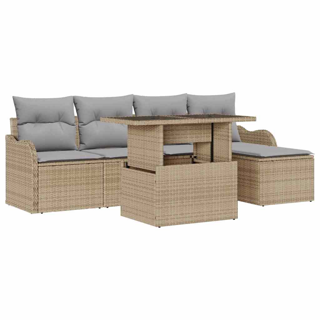Ensemble de sièges d'extérieur 6 pcs Beige Poly rotin